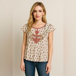 NWT Vineet Bahl Embroidered Blouse Size XL Color Cream Red